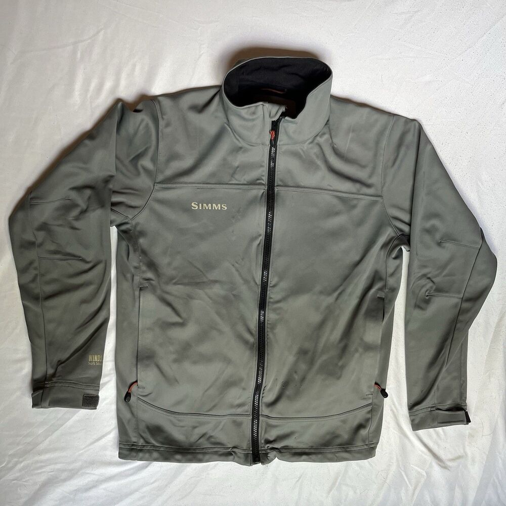 Simms Windstopper Soft Shell Jacket Men's M Gray 4 Pocket Outdoor Fishing Coat